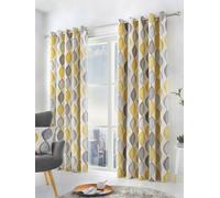 'Lennox' Modern Geo Print Eyelet Curtains Fusion Yellow 229cm width x 183cm drop