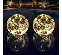 LENONE Floating Pool Lights Solar Powered, 6.5 Inch Warm White Light Up Solar Pool Lights That Float, Updated Waterproof Floating Pool Balls for Patio Party Decor(2 Piece)