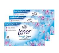 Lenor 3 Pack Fabric Conditioner Dryer Sheets Spring Awakening 34 Sheets Each | Long-Lasting Fresh Floral Scent | Reduces Static Cling | Softens Fabrics | Tumble Dryer Freshness Booster