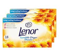 Lenor 3 Pack Fabric Conditioner Dryer Sheets Summer Breeze 34 Sheets Each | Long-Lasting Fresh Floral Scent | Reduces Static Cling | Softens Fabrics | Tumble Dryer Freshness Booster