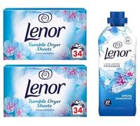 LENOR Fabric Conditioner 891 ml + 2-Pack Tumble Dryer Sheets 34×2 | Spring Awakening Softener, Freshness & Static Reducer | Revitalizing Fragrance for Cotton & Washable Fabrics
