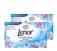 Lenor Fabric Conditioner Dryer Sheets Spring Awakening (2 Packs, 34 Sheets Each) - Fresh Floral Scent, Reduces Static Cling, Softens Fabrics, Long-Lasting Tumble Dryer Freshness Booster
