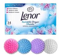 Lenor Tumble Dryer Sheets (34) + 4 Reusable Balls - Soft, Fresh, Static-Free Laundry