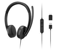 Lenovo 115 USB-A/USB-C Wired Stereo Headset, in-line Control Box. Lightweight, Noise Cancelling, USB-A to USB-C Adapter, Black