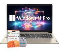 Lenovo 15.6" Laptop Computer, 12GB RAM 640GB Storage (512GB SSD+128GB eMMC), Intel Celeron N4500 Processor, Windows 11 Pro with 1-Year Microsoft Office 365, SageNova Earphones, Sand