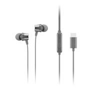 Lenovo - 300 Wired in-Ear USB-C Headphones - in-Line Microphone - USB-C Connectivity - Play & Pause Button - 3 Sizes Silicone Ear Tips Included, Grey