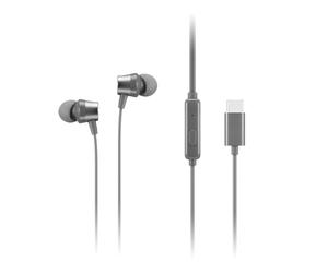 Lenovo - 300 Wired in-Ear USB-C Headphones - in-Line Microphone - USB-C Connectivity - Play & Pause Button - 3 Sizes Silicone Ear Tips Included, Grey