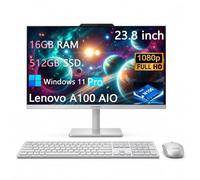 Lenovo A100 All-in-One Desktop Computer, 16 GB RAM, 512 GB SSD, Windows 11 Pro, 23.8 Inch IPS FHD Display, Intel N100 Processor, Intel UHD Graphics, Wired Keyboard & Mouse, White