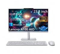 Lenovo All-in-One Desktop Computer, 8 GB RAM, 512 GB SSD, Windows 11 Pro, 23.8 Inch IPS FHD Display, Intel N100 Processor, Intel UHD Graphics, Wired Keyboard & Mouse, White