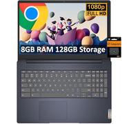 Lenovo Chromebook 15 Ideapad 3i (15.6" FHD, 8GB RAM, 128GB Storage (64GB eMMC + 64GB SD Card), Intel Celeron), Home & Student Laptop, Numeric KB, Webcam, 10-Hr Long Battery Life, Chrome OS, Abyss Blue