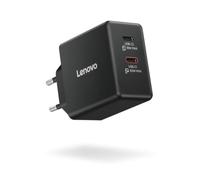 Lenovo Dual USB-C Charger 65W GAN (Compatible with PC and Other Devices, 2 USB-C Ports, Portable, Lightweight) Includes 1.5m Type-C Cable - Black
