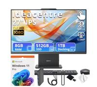 Lenovo IdeaCentre AIO 27" FHD IPS Touch All-in-One Desktop, AMD Ryzen 5 8645HS, 8GB RAM, 1.5TB Storage (512GB SSD&1TB Dock), AMD Radeon 760M, Wireless Keyboard & Mouse, FHD Camera, Win 11 Pro, Grey