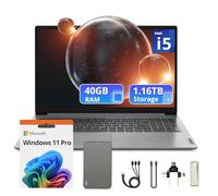 Lenovo IdeaPad 1 15.6" FHD Business Laptop, Intel i5-1235U, 40GB RAM, 1.16TB Storage(1TB SSD & 160GB Docking Station Set), Intel Iris Xe Graphics, Number Pad, HD Camera, WiFi 6, Win 11 Pro, Gray