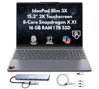 Lenovo IdeaPad Slim 3X Home Student Business Laptop 2025, 15.3" 2K (1920x1200) Touchscreen, 8-Core Snapdragon X X1-26-100, 16GB LPDDR5x RAM, 1TB SSD, FPReader, Wi-Fi 7, Webcam, Copilot Windows 11
