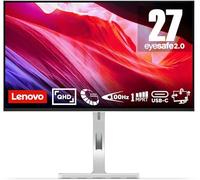 Lenovo L27h-4A | 27" QHD Monitor | 2560 x 1440 | 100Hz | 350 nits | 1ms Response Time | USB-C | USB-A | HDMI | DisplayPort | IPS Panel | Built-in Speaker | Grey