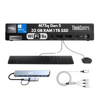 Lenovo ThinkCentre M75q Gen 5 Mini Tiny Business Desktop 2026, AMD Ryzen 7 PRO 8700GE (Beats 8650GE), 32GB DDR5 RAM, 1TB PCIe SSD, Wi-Fi 6E, Ethernet, Docking Station, Keyboard & Mouse, Win 11 Pro