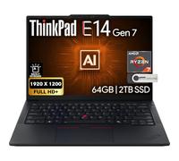 Lenovo ThinkPad E14 Gen 7 14" FHD+ Display, AMD Ryzen 7 250, 64GB DDR5 RAM, 2TB SSD PCIe, Backlit Keyboard, WiFi 6E + BT, RJ-45, FHD Webcam, Windows 11 Pro, AI Business Laptop - Black