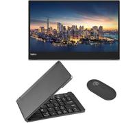 Lenovo ThinkVision M15 15.6” FHD 1080p Portable Travel Monitor Bundle with USB Type-C, Black Matte Bluetooth Folding Wireless Keyboard, and Black Pebble M350 Bluetooth Wireless Mouse