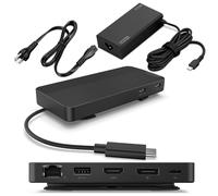 Lenovo USB-C Dual Display Travel Dock with 100W Power Adapter, 7 Ports, Integrated USB-C Cable, Universal Compatibility, Dual Displays to 4K, Black