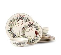 Lenox 894540 Winter Greetings 12-Piece Dinnerware Set, Red & Green, 12 Count, Christmas, Holiday Hosting