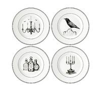 Lenox Dinnerware Set, Vintage Halloween 4-Piece Dessert Plate Set, Assorted, Set of 4 Ivory Porcelain Plates, Dishwasher Safe, Halloween Decor Indoor, Party Table Decorations (Black/White, 4 Piece)