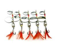 LENPABY 5PCS feather fishing hooks,Rooster Tail, Fishing Spinner Spoon Lures Rotatable Inline Bass Trout Fishing Tackle Baits 9.3CM-16.3G Spinners,Spinnerbaits,Blade Spinner Baits