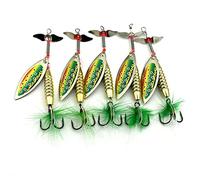 LENPABY 5PCS feather fishing hooks,Rooster Tail, Fishing Spinner Spoon Lures Rotatable Inline Bass Trout Fishing Tackle Baits 9.5CM-17G Spinners,Spinnerbaits,Blade Spinner Baits
