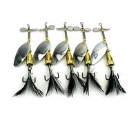 LENPABY 5PCS feather Jigs Fishing hooks,Rooster Tail, Fishing Spinner Spoon Lures Rotatable Inline Bass Trout Fishing Tackle Baits 9CM-12G Spinners,Spinnerbaits,Blade Spinner Baits