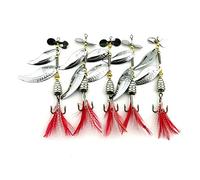 LENPABY 5PCS Metal Spoons feather fishing hooks,Rooster Tail, Fishing Spinner Spoon Lures Rotatable Inline Bass Trout Fishing Tackle Baits 9CM-11.7G Spinners,Spinnerbaits,Blade Spinner Baits