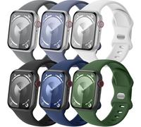 Lenrao 6 Pack Sport Bands Compatible with Apple Watch Band 46mm 44mm 45mm 40mm 42mm 38mm 41mm 49mm, Soft Silicone Waterproof Strap for iWatch Series 11 10 9 8 7 6 5 4 3 2 1 US, Black/Navy Blue/Dark
