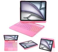 LENRICH Keyboard Case for iPad Air 13 inch M3 2025&M2 2024, 360 Rotatable Wireless Folio 180 Swivel Stand Hard Cover Auto Sleep/Wake up Pink