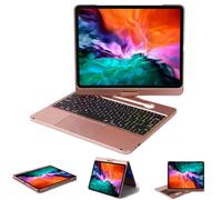 LENRICH Keyboard Case for iPad Pro 12.9 inch 6th Generation 2022 5th 2021/4th 2020/3rd 2018 Gen,360 Rotatable Wireless Folio 180 Swivel Stand Hard Cover Rose Gold