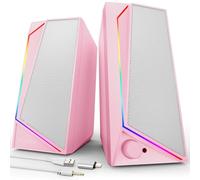 LENRUE Computer Speakers, USB/USB-C Powered PC Speakers with Loud Stereo Sound, Headphone-in for Desktop, iMac, MacBook, Laptop, Monitor (USB-C to USB Adapter Included) (Pink)