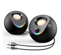 LENRUE PC Speakers for Desktop,Computer Speakers for Desktop PC with Stereo Sound and Touch Colorful Light,USB Powered Speaker with AUX Input,Wired Desk Speaker for Laptop Tablet Gaming (Matte-Black)