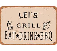 Len'S Grill Eat Drink BBQ Metal Vintage Tin Sign Wall Decoration 12x8 inches for Coffee Bars Restaurants Pubs Man Cave Decorative