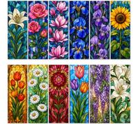 LENSARKU 120 Pcs Stained Glass Flowers Bookmarks Bulk, Cardboard Page Markers, 1.97 x 5.51 Inches, Reading Accessories for Book Lovers