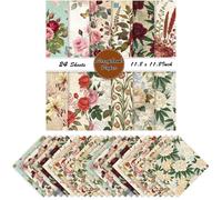 LENSARKU 24 Sheets 11.8 x 11.8 Inch Botanical Collage Scrapbook Paper, Double Sided Decorative Craft Paper for Junk Journals, DIY Card Making, Photo Album, Gift Wrapping & Invitations