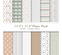 LENSARKU 24 Sheets 11.8 x 11.8 Inch Double Sided Decorative Scrapbook Paper, Boho Patterns for Junk Journals, DIY Card Making, Photo Albums, Gift Wrapping & Mixed Media Crafts