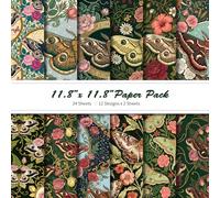 LENSARKU 24 Sheets 11.8 x 11.8 Inch Vintage Moth Butterfly Botanical Scrapbook Paper, Double Sided Decorative Craft Paper for Junk Journals, DIY Card Making & Gift Wrapping