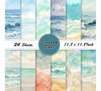 LENSARKU 24 Sheets 11.8 x 11.8 Inch Watercolor Seaside Scrapbook Paper, Double Sided Decorative Craft Paper for Junk Journals, DIY Card Making, Photo Album, Gift Wrapping & Invitations