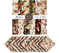 LENSARKU 24 Sheets 11.8 x 11.8 Inch Woodland Mushroom Scrapbook Paper, Double Sided Decorative Craft Paper for Junk Journals, DIY Card Making, Photo Album, Gift Wrapping & Invitations