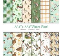 LENSARKU 24 Sheets Duck & Nature Pattern Paper, Watercolor Wildlife Scrapbook Specialty Double Sided Decorative Craft Paper For Junk Journals, Wrapping, DIY Card Making, Photo Album, 11.8 x 11.8 Inch
