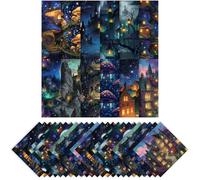 LENSARKU 24 Sheets Fantasy Castle & Mushroom Scrapbook Paper, 11.8 x 11.8 Inch Double Sided Decorative Paper for Junk Journals, DIY Card Making, Photo Album, Gift Wrapping