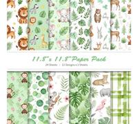 LENSARKU 24 Sheets Forest Animal Pattern Scrapbook Paper, Double Sided Decorative Paper for Junk Journals, DIY Card Making, Photo Albums, Gift Wrapping & Mixed Media, 11.8 x 11.8 Inch