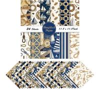 LENSARKU 24 Sheets Nautical Sailboat & Rope Scrapbook Paper, 11.8 x 11.8 Inch Double Sided Decorative Paper for Junk Journals, DIY Card Making, Photo Album, Gift Wrapping