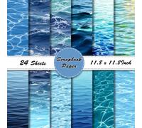 LENSARKU 24 Sheets Ocean Waves Pattern Paper, Double Sided Scrapbook Specialty Craft Paper for Junk Journals, DIY Card Making, Photo Album Decor, Wrapping & Mixed Media, 11.8 x 11.8 Inch