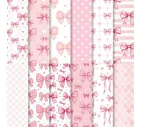 LENSARKU 24 Sheets Pink Bow Pattern Scrapbook Paper, Double Sided Decorative Craft Paper for Junk Journals, DIY Card Making, Photo Album, Gift Wrapping & Mixed Media, 11.8 x 11.8 Inch