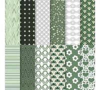 LENSARKU 24 Sheets Sage Green Boho Scrapbook Paper, Double Sided Decorative Craft Paper for Junk Journals, Wrapping & Mixed Media, DIY Card Making, Photo Album, Journal Decor, 11.8 x 11.8 Inch