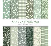 LENSARKU 24 Sheets Sage Green Botanical Pattern Paper, Double Sided Decorative Scrapbook Paper for Junk Journals, Wrapping & Mixed Media, DIY Card Making, Photo Album, Journal Decor, 11.8 x 11.8 Inch
