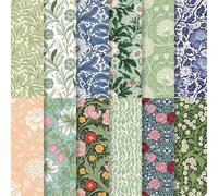 LENSARKU 24 Sheets William Morris Floral Scrapbook Paper, Double Sided Decorative Scrapbook Paper for Junk Journals, DIY Card Making, Photo Albums, Gift Wrapping & Mixed Media, 11.8 x 11.8 Inch